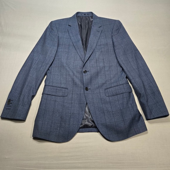 Hawes & Curtis Other - Hawes & Curtis Sartorial 40L Slim Fit Blue Windowpane Wool Blazer Super 100s